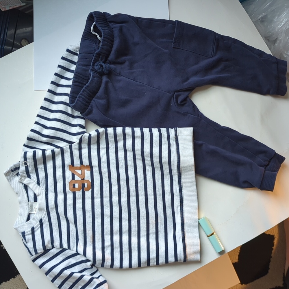 Sweatshirt cargo pants set 12 18 months toddler unisex navy blue 94 Striped 12mo